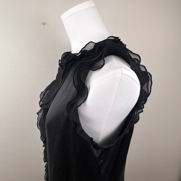 KENAR Silk Ruffled High Neck Blouse in Black - Picture 6 of 10